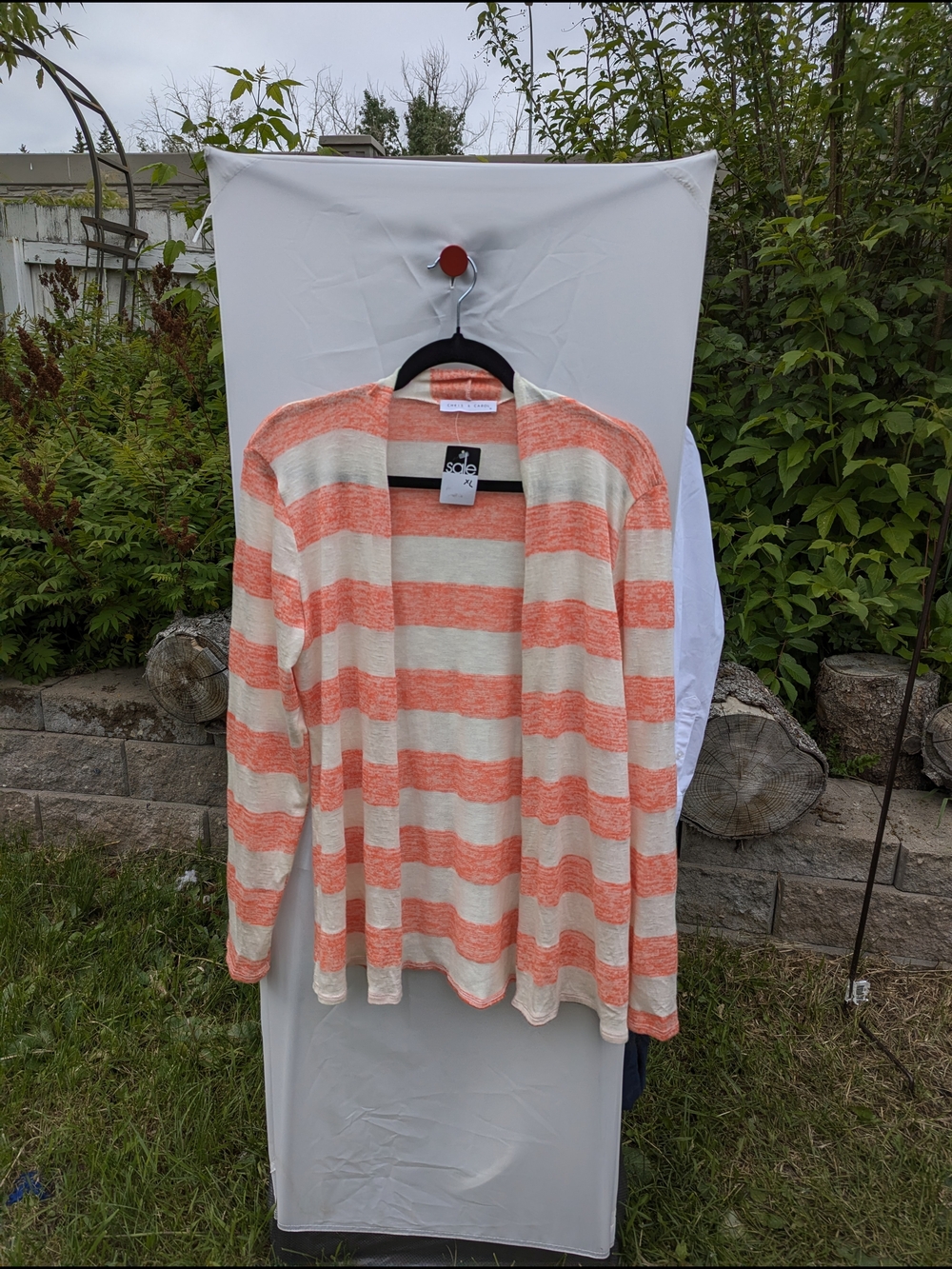 Chris & Carol Striped Open Cardigan in Coral and Cream - Picture 4 of 11